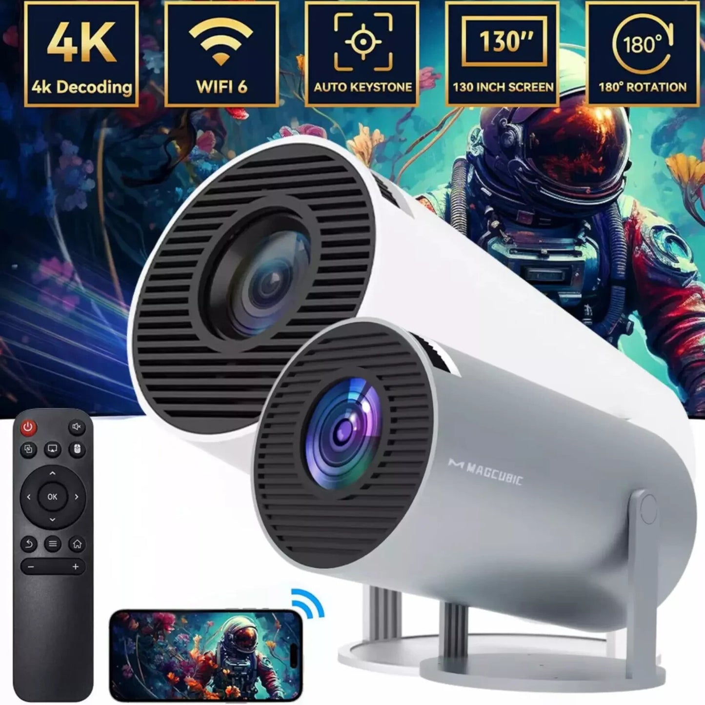 5G 4K Projector Smart HD LED Wifi Bluetooth HDMI USB Android Office Home Theater